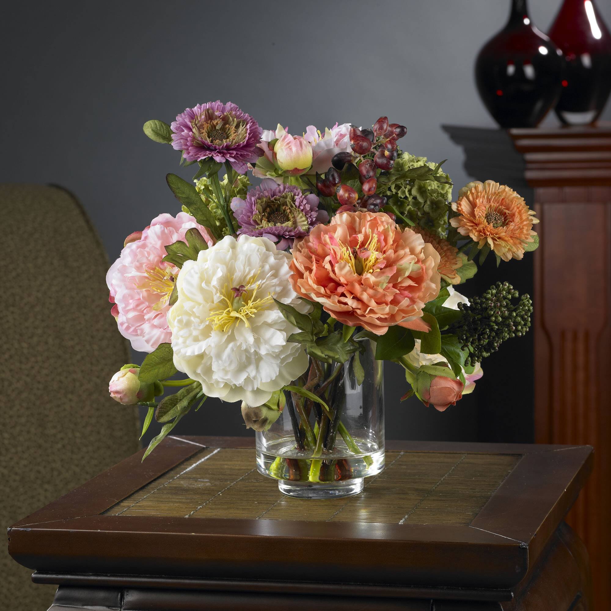 10" Peony Arrangement in Vase